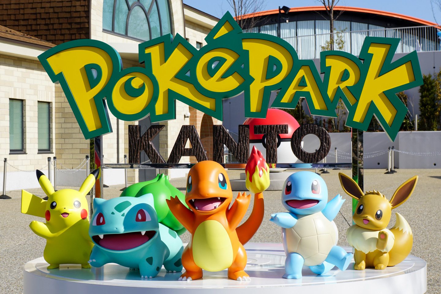 Pokémon Forest at PokéPark KANTO: Pokémon figures along a woodland trail